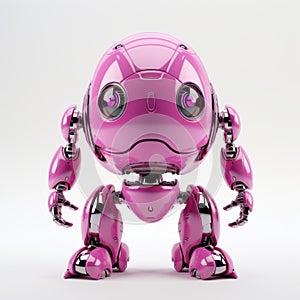 Cute Pink Robot With Shiny Eyes On White Background