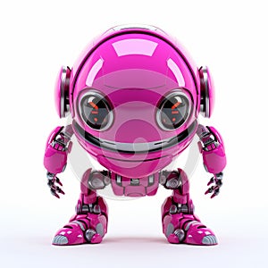 Cute Pink Robot On White Background - Shiny Eyes, Gadgetpunk, Babycore