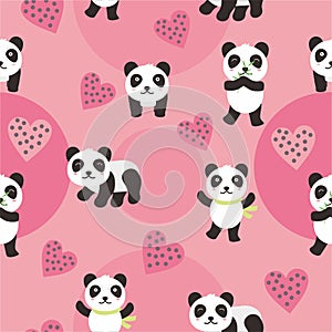 Cute pink seamless background with panda pattern