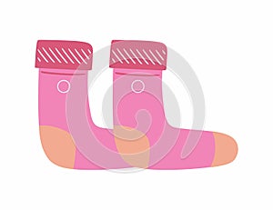 Cute pink socks isolated on white background.