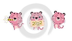 Cute pink tiger. Happy Chinese New Year