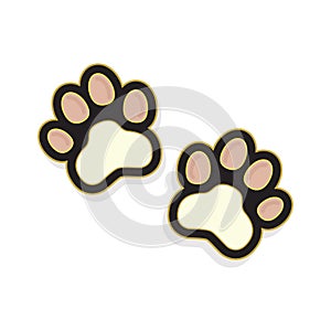 Cute pinky pair of cat paws foot print icon on white
