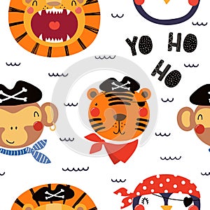 Cute pirate animals seamless pattern