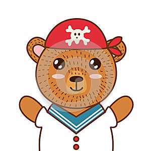 Cute pirate bear. Brown grizzly animal in a red hat. Forest character for kids design