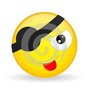 Cute pirate emoji. Tease emotion. Put out tongue emoticon. Cartoon style. Vector illustration smile icon.