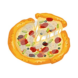 Cute Pizza Mushrooms Junkfood Illustration Vector Clipart