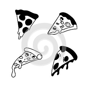 Cute Pizza Vector Lineart - Monochrome Fast Food Illustration