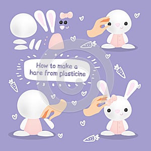 Cute Plasticine Bunny Step Instruction for Kid