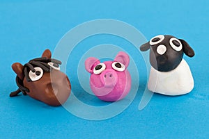 Cute plasticine farm animals collection - Pig, horse, sheep.