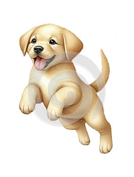 Cute playful Golden Retriever puppy in motion. Watercolor
