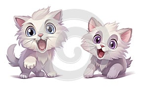 Cute playful kittens isolated on white, illustration generated by ai