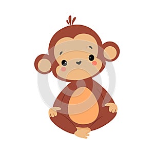 Cute Playful Monkey with Long Tail Sitting with Crossed Legs Vector Illustration