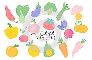 Cute Playful Vibrant Colorful Vegetable Collection Illustration Clipart Vector Doodle Character Organic Healthy Fresh