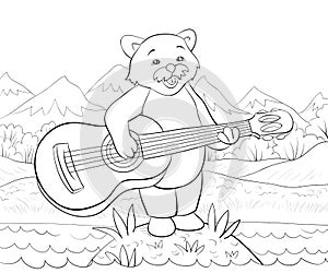 Coloring page,book a cute playing ratton image for children,line art style illustration for relaxing. photo