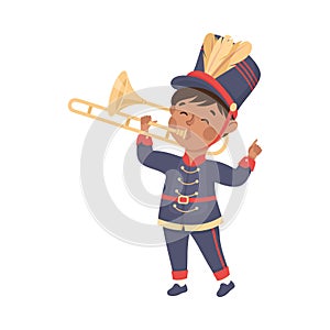 Cute playing trumpet musical instrument in marching band parade cartoon vector illustration