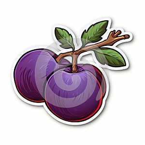 Cute Plum Stickers: Purple Cherries In Thomas Hart Benton Style