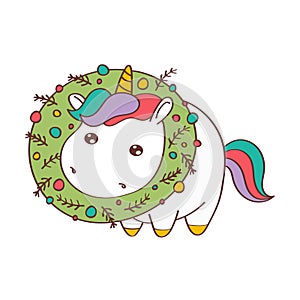 Cute Plump Christmas Unicorn Clipart for Kids Holidays and Goods. Happy Clip Art Christmas Unicorn. Vector Illustration