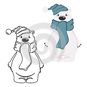 Cute polar arctic bear, sketch for coloring and illustration. Design for children\'s coloring book
