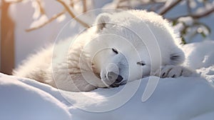 Cute Polar Bear Cub takes a nap in the Sun