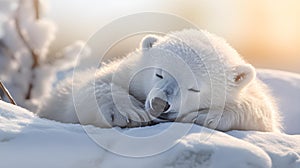 Cute Polar Bear Cub takes a nap in the Sun