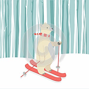 Cute Polar Bear Happy skiing