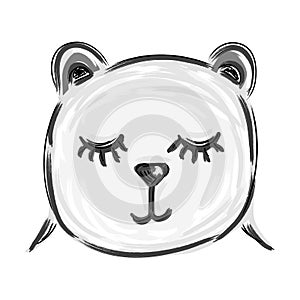 cute polar bear head vector illustration, cartoon style. Hand drawn portrait for t-shirt graphics and other uses