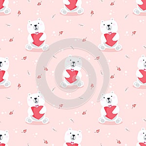 Cute polar bear hold a heart seamless pattern