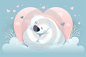 A cute polar bear sleeping on the clouds. Generative AI