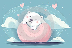 A cute polar bear sleeping on the clouds. Generative AI