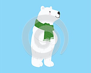 Cute Polar Bear Wearing Green Scarf Illustration