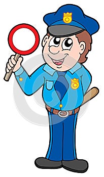 Cute policeman with stop sign