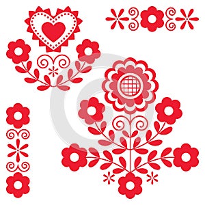 Cute Polish Floral folk art vector design elements inspired by traditional highlanders embroidery Lachy Sadeckie from Nowy Sacz in photo