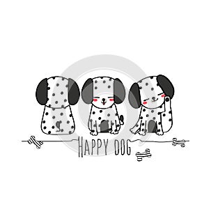 Cute Polka dot dog Dalmatian pet drawings Hand drawn pet Wearing a simple patterned costume Gestures Funny and fun Colorful face