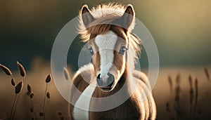 Cute Pony portrait or young horse in nature .ai generated