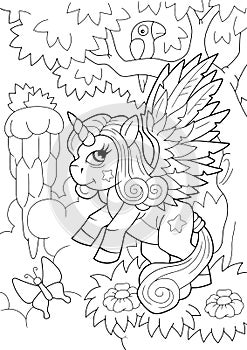 Cute pony unicorn coloring book funny illustration