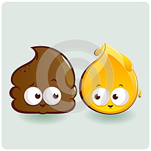 Cute poop and pee characters. Vector Illustration