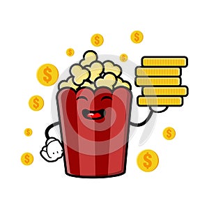 Cute popcorn cartoon mascot character funny expression