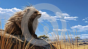 Cute Porcupine On Mountain: Hyperrealistic Illustration By Raphael Lacoste