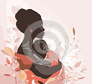 Cute portrait of african american woman hugging a baby