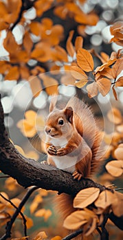 Cute portrait of fluffy red squirrel