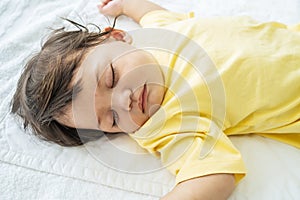 Cute,Portrait of little infant or baby sleeping on bed with comfort. Adorable newborn kid concept