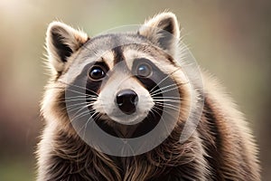 cute portrait of a raccoon looking to the camera on neutral background created with generative ai technology