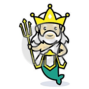 Cute poseidon god of sea and ocean mascot