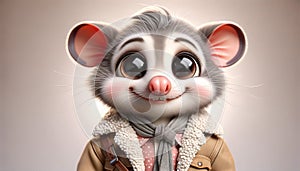 Cute Possum in Clothes, Cartoon-Style Portrait