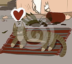 cute postcard illustration. funny cat with love