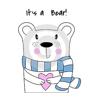 Cute poster with polar bear in hand drawn style.