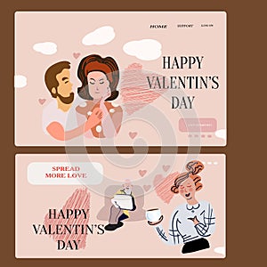 cute posters, valentines day greetings, heart shape frame, vector illustration of a couple in love. Flyers, invitation