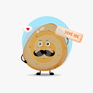 Cute potato character asking to be saved