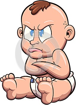 Cute Pouting Cartoon Baby. Vector illustration with simple gradients.