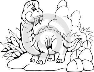 Cute prehistoric brachiosaurus, funny illustration coloring book